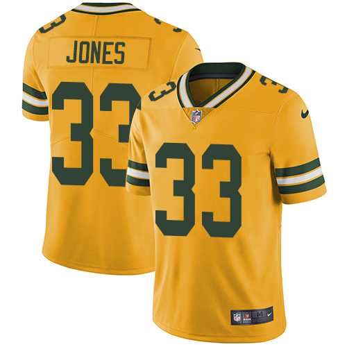 Nike Green Bay Packers #33 Aaron Jones Yellow Men's Stitched NFL Limited Rush Jersey