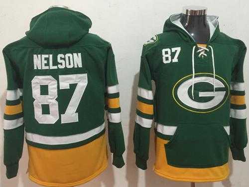 Nike Green Bay Packers #87 Jordy Nelson Green Gold Name & Number Pullover NFL Hoodie