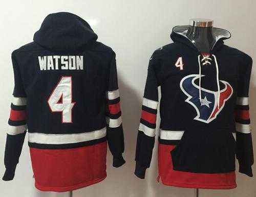 Nike Houston Texans #4 Deshaun Watson Navy Blue Red Name & Number Pullover NFL Hoodie