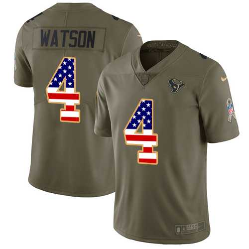 Nike Houston Texans #4 Deshaun Watson Olive USA Flag Men's Stitched NFL Limited 2017 Salute To Service Jersey