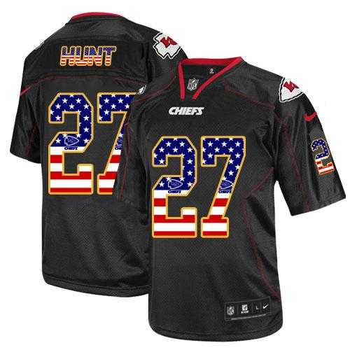 Nike Kansas City Chiefs #27 Kareem Hunt Black Men's Stitched NFL Elite USA Flag Fashion Jersey