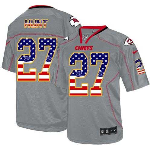 Nike Kansas City Chiefs #27 Kareem Hunt Grey Men's Stitched NFL Elite USA Flag Fashion Jersey