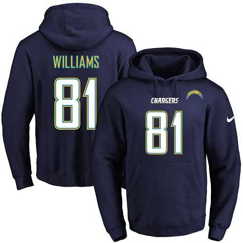 Nike Los Angeles Chargers #81 Mike Williams Navy Blue Name & Number Pullover NFL Hoodie