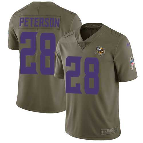 Nike Minnesota Vikings #28 Adrian Peterson Olive Men's Stitched NFL Limited 2017 Salute to Service Jersey
