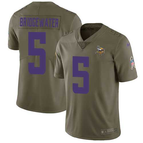Nike Minnesota Vikings #5 Teddy Bridgewater Olive Men's Stitched NFL Limited 2017 Salute to Service Jersey