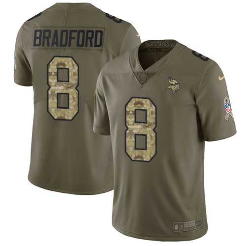 Nike Minnesota Vikings #8 Sam Bradford Olive Camo Men's Stitched NFL Limited 2017 Salute To Service Jersey