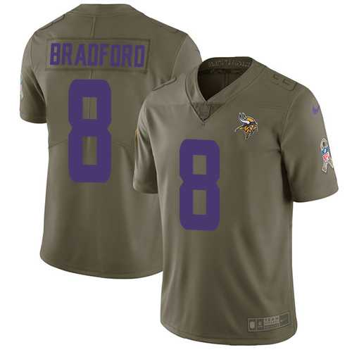 Nike Minnesota Vikings #8 Sam Bradford Olive Men's Stitched NFL Limited 2017 Salute to Service Jersey