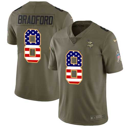 Nike Minnesota Vikings #8 Sam Bradford Olive USA Flag Men's Stitched NFL Limited 2017 Salute To Service Jersey