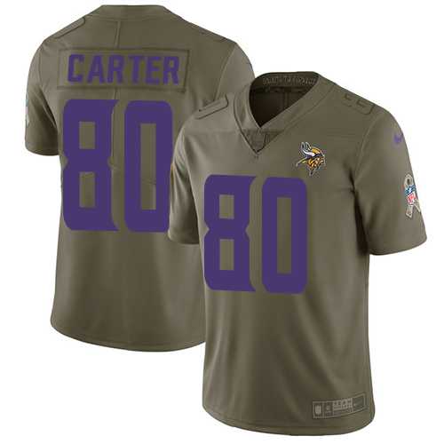 Nike Minnesota Vikings #80 Cris Carter Olive Men's Stitched NFL Limited 2017 Salute to Service Jersey