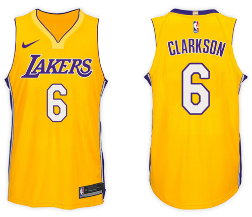 Nike NBA Los Angeles Lakers #6 Jordan Clarkson Jersey 2017-18 New Season Gold Jersey