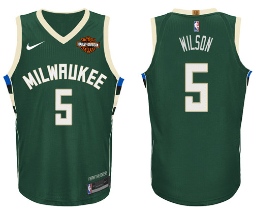 Nike NBA Milwaukee Bucks #5 D.J. Wilson Jersey 2017-18 New Season Green Jersey