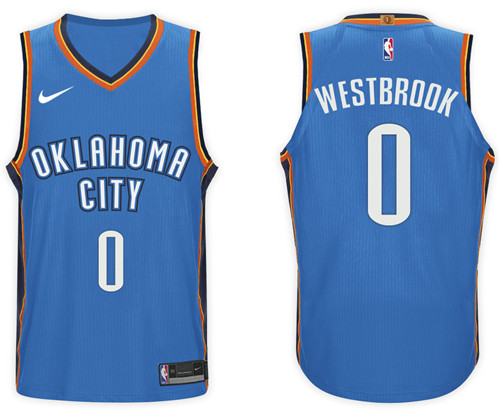 Nike NBA Oklahoma City Thunder #0 Russell Westbrook Jersey 2017-18 New Season Blue Jersey