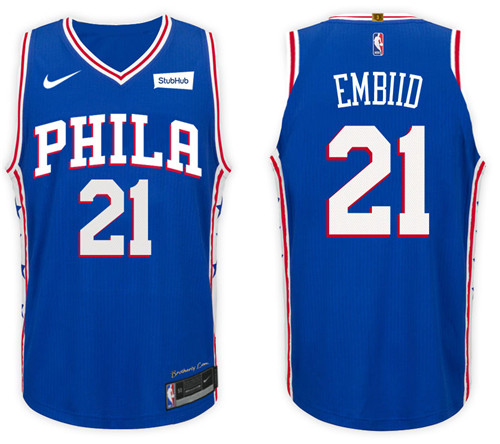 Nike NBA Philadelphia 76ers #21 Joel Embiid Jersey 2017-18 New Season Blue Jersey