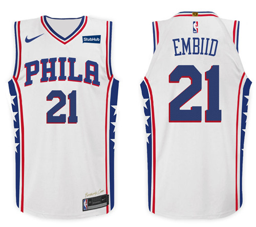 Nike NBA Philadelphia 76ers #21 Joel Embiid Jersey 2017-18 New Season White Jersey