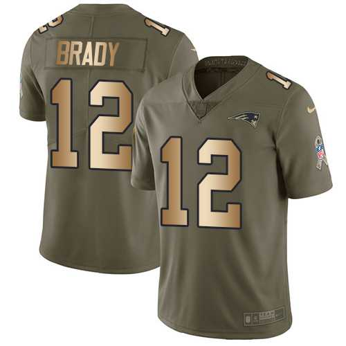 Nike New England Patriots #12 Tom Brady Olive Gold Men's Stitched NFL Limited 2017 Salute To Service Jersey