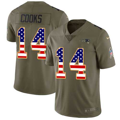 Nike New England Patriots #14 Brandin Cooks Olive USA Flag Men's Stitched NFL Limited 2017 Salute To Service Jersey