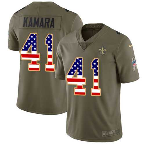 Nike New Orleans Saints #41 Alvin Kamara Olive USA Flag Men's Stitched NFL Limited 2017 Salute To Service Jersey