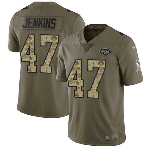 Nike New York Jets #47 Jordan Jenkins Olive Camo Men's Stitched NFL Limited 2017 Salute To Service Jersey
