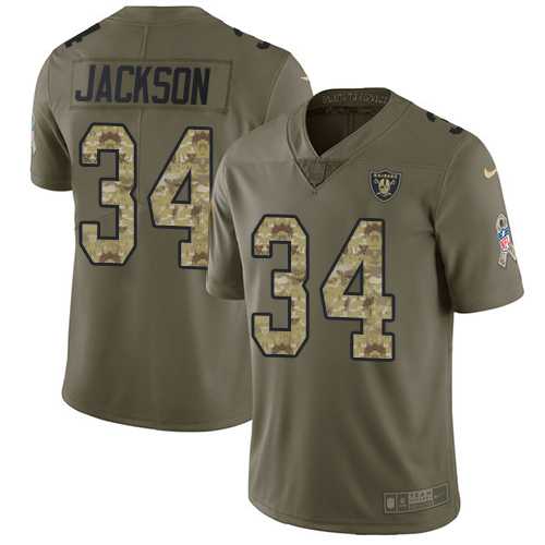 Nike Oakland Raiders #34 Bo Jackson Olive Camo Men's Stitched NFL Limited 2017 Salute To Service Jersey