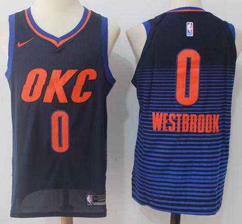 Nike Oklahoma City Thunder #0 Russell Westbrook Black Blue Stitched NBA Swingman Jersey