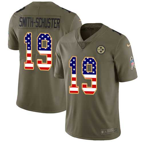 Nike Pittsburgh Steelers #19 JuJu Smith-Schuster Olive USA Flag Men's Stitched NFL Limited 2017 Salute To Service Jersey