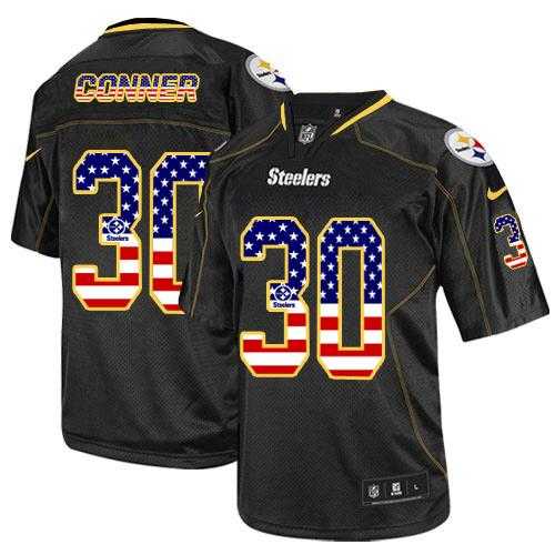 Nike Pittsburgh Steelers #30 James Conner Black Men's Stitched NFL Elite USA Flag Fashion Jersey