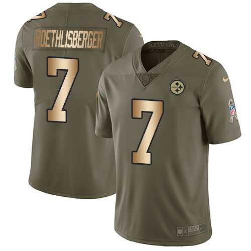 Nike Pittsburgh Steelers #7 Ben Roethlisberger Olive Gold Men's Stitched NFL Limited 2017 Salute To Service Jersey