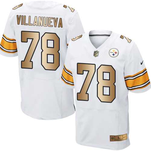 Nike Pittsburgh Steelers #78 Alejandro Villanueva White Men's Stitched NFL Elite Gold Jersey