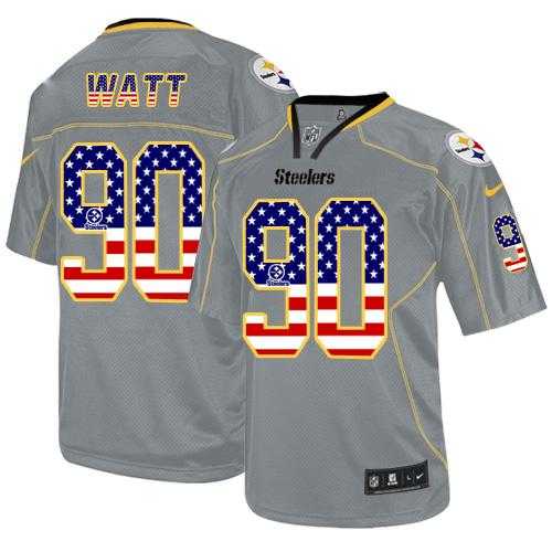 Nike Pittsburgh Steelers #90 T. J. Watt Grey Men's Stitched NFL Elite USA Flag Fashion Jersey