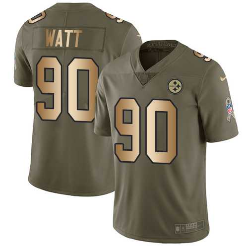 Nike Pittsburgh Steelers #90 T. J. Watt Olive Gold Men's Stitched NFL Limited 2017 Salute To Service Jersey