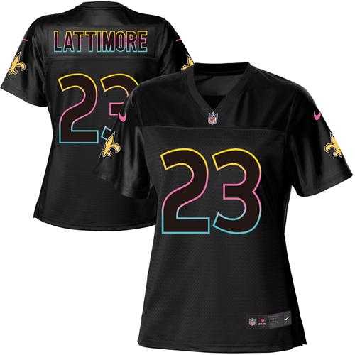 Nike Saints #23 Marshon Lattimore Black Women's NFL Fashion Game Jersey