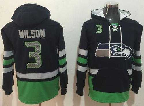Nike Seahawks #3 Russell Wilson Navy Blue Green Name & Number Pullover NFL Hoodie