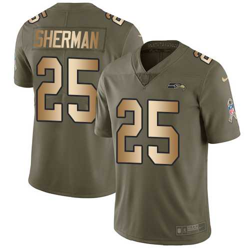 Nike Seattle Seahawks #25 Richard Sherman Olive Gold Men's Stitched NFL Limited 2017 Salute To Service Jersey