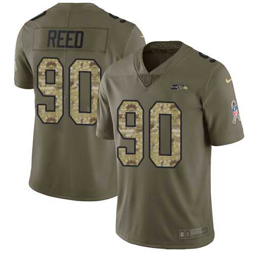Nike Seattle Seahawks #90 Jarran Reed Olive Camo Men's Stitched NFL Limited 2017 Salute To Service Jersey
