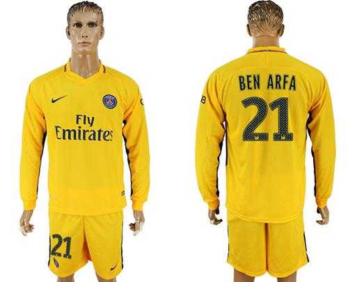 Paris Saint-Germain #21 Ben Arfa Away Long Sleeves Soccer Club Jersey