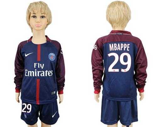 Paris Saint-Germain #29 Mbappe Home Long Sleeves Kid Soccer Club Jersey