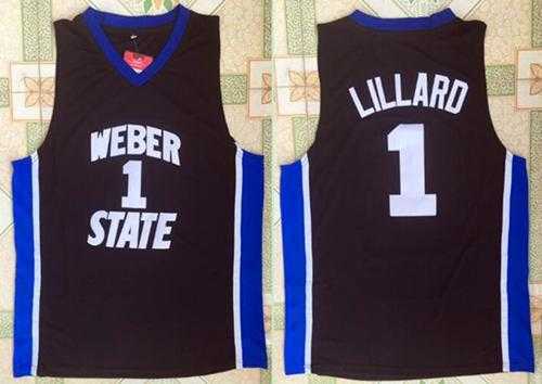 Portland Trail Blazers #1 Damian Lillard Black Weber State Wildcats College Stitched NBA Jersey