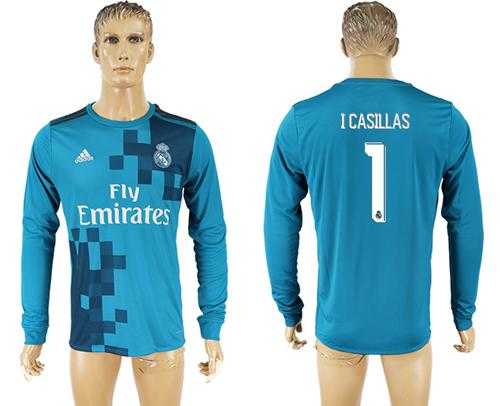 Real Madrid #1 I Casillas Sec Away Long Sleeves Soccer Club Jersey