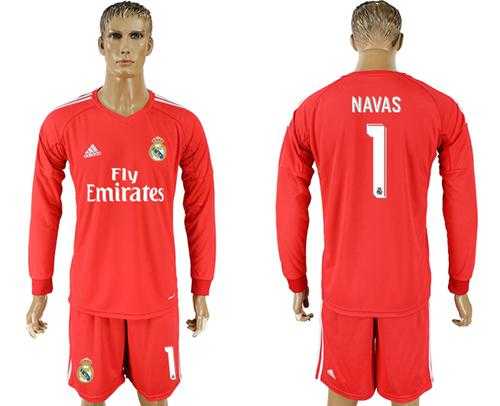 Real Madrid #1 Navas Red Goalkeeper Long Sleeves Soccer Club Jersey