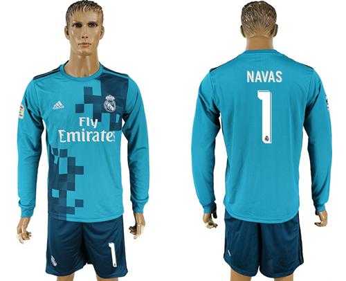 Real Madrid #1 Navas Sec Away Long Sleeves Soccer Club Jersey