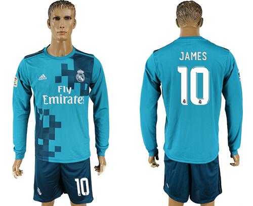 Real Madrid #10 James Sec Away Long Sleeves Soccer Club Jersey