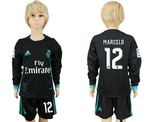 Real Madrid #12 Marcelo Sec Away Long Sleeves Kid Soccer Club Jersey