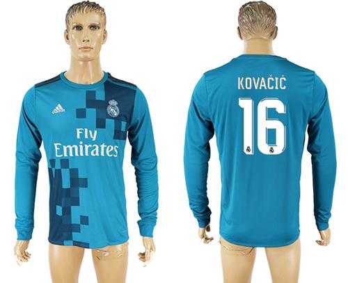 Real Madrid #16 Kovacic Sec Away Long Sleeves Soccer Club Jersey