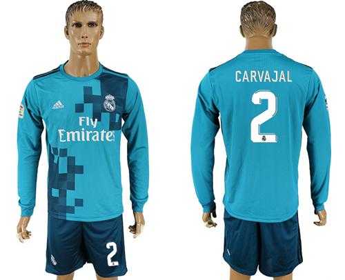 Real Madrid #2 Carvajal Sec Away Long Sleeves Soccer Club Jersey