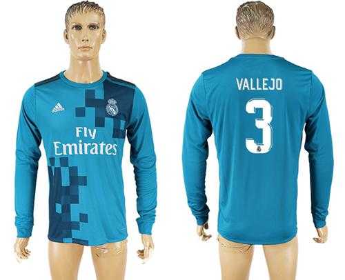 Real Madrid #3 Vallejo Sec Away Long Sleeves Soccer Club Jersey