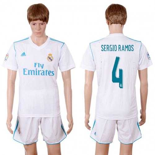 Real Madrid #4 Sergio Ramos White Home Soccer Club Jersey