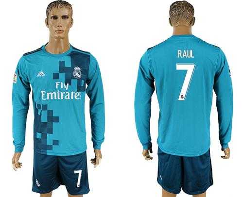 Real Madrid #7 Raul Sec Away Long Sleeves Soccer Club Jersey