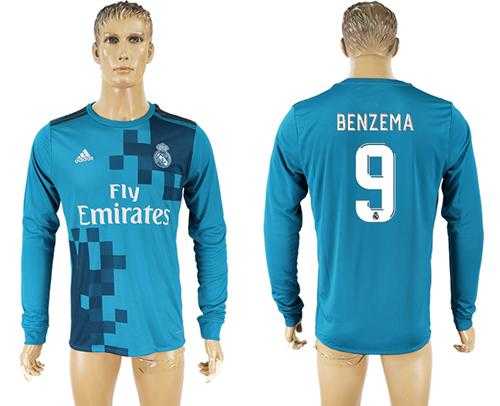 Real Madrid #9 Benzema Sec Away Long Sleeves Soccer Club Jersey