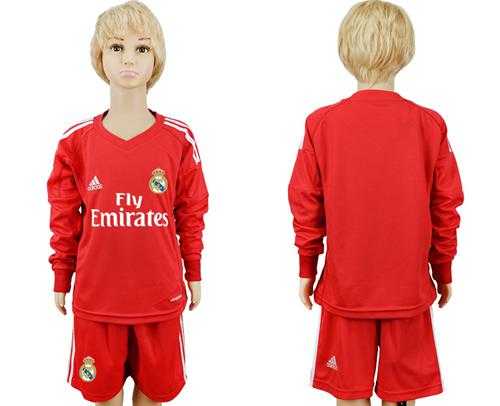 Real Madrid Blank Red Goalkeeper Long Sleeves Kid Soccer Club Jersey