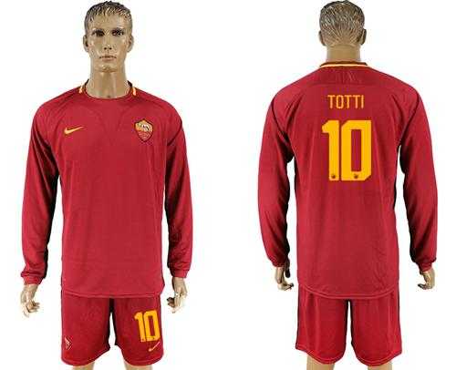 Roma #10 Totti Home Long Sleeves Soccer Club Jersey
